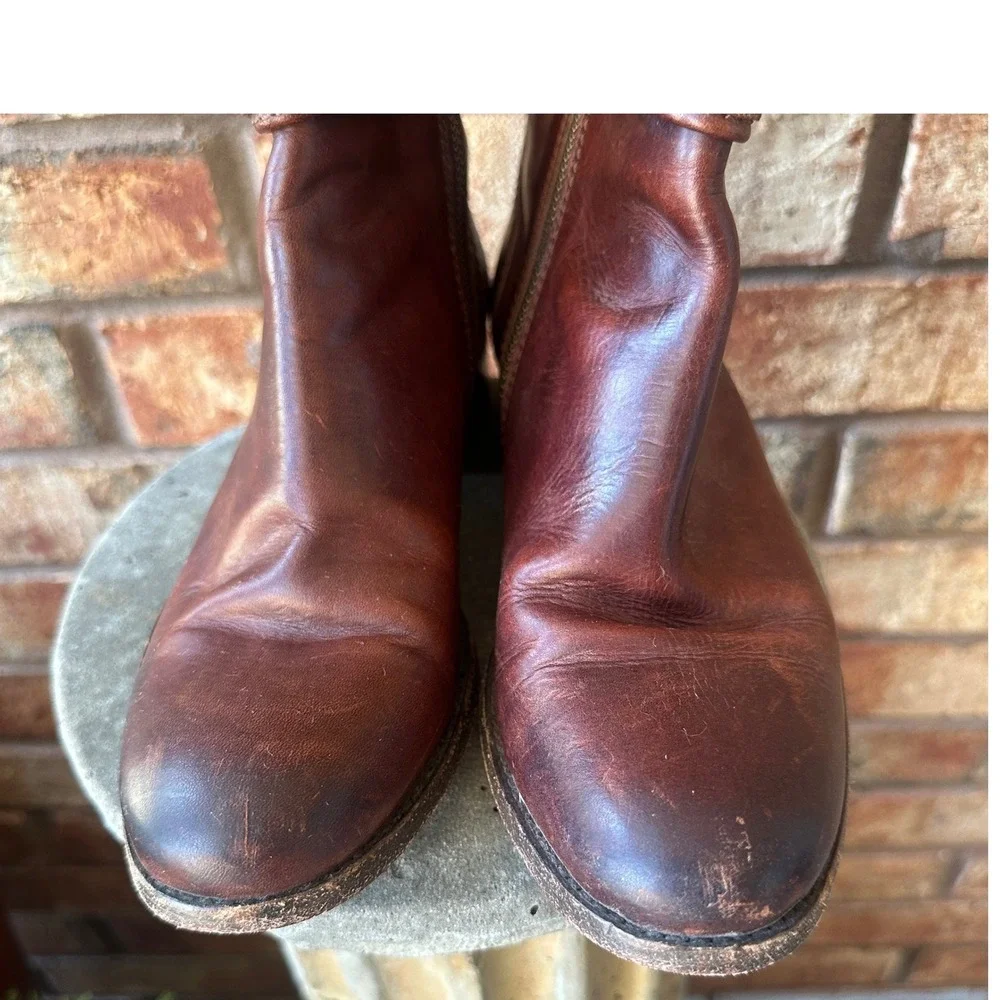 Frye Melissa Seam Short Belted Brown Leather Ankle Boots 6.5B Bootie Fall
